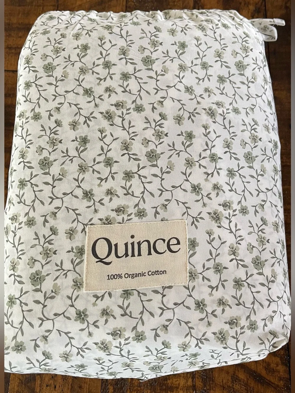 NWOT Quince Organic Crisp Percale 3 Pc Duvet Cover Set, K/Cal K (Green Florette)